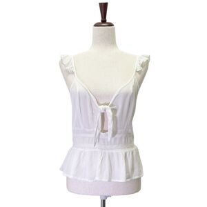 NWT Patrons of Peace Tie Front White Peplum Tank Boho Festival Top Size Medium